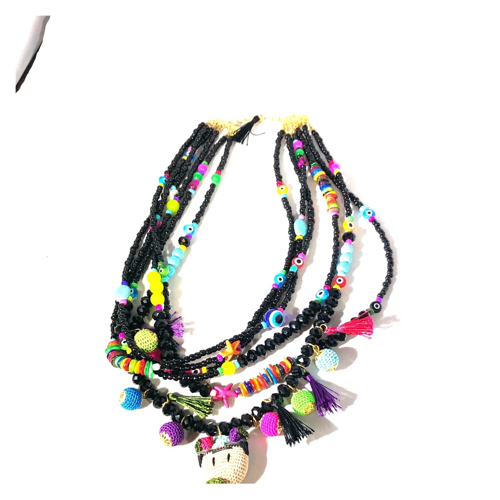 Six strands black natural stone necklace
